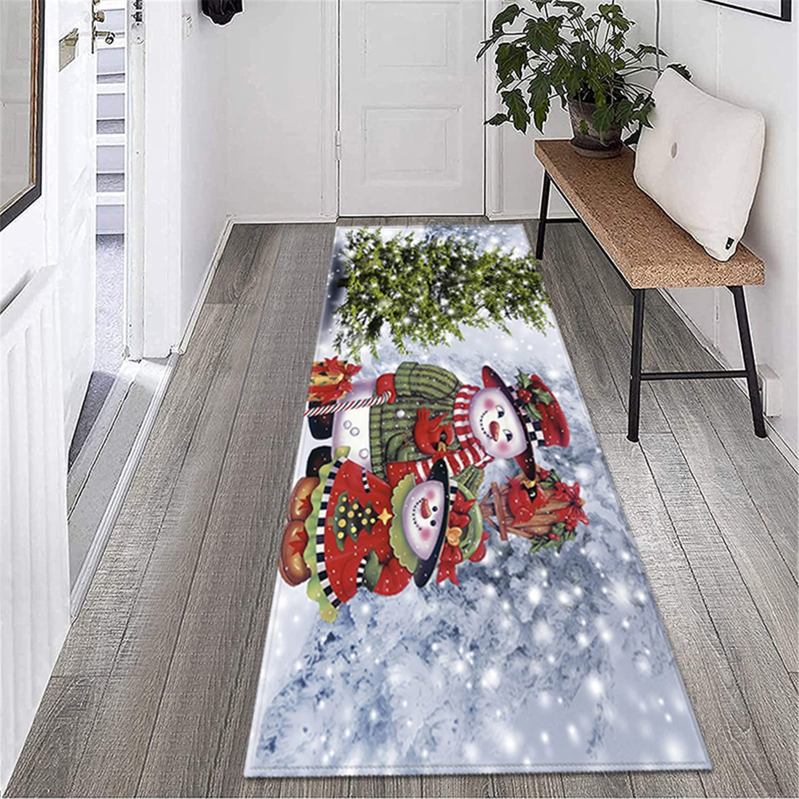 Alfombra De Navidad Alfombra De Pasillo Larga Antideslizante Lavable Alfombra Cocina Navidad Muñeco De Nieve Patrón Felpudo Alfombra Entrada,Decoración Navideña,15,60x180cm/23.6"x70.8"
