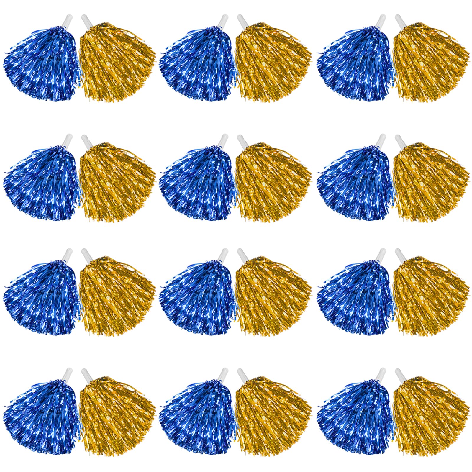 DILIBRA 24 Pcs Metallic Cheerleading Pom Poms with Baton Handle (Blue+Gold)