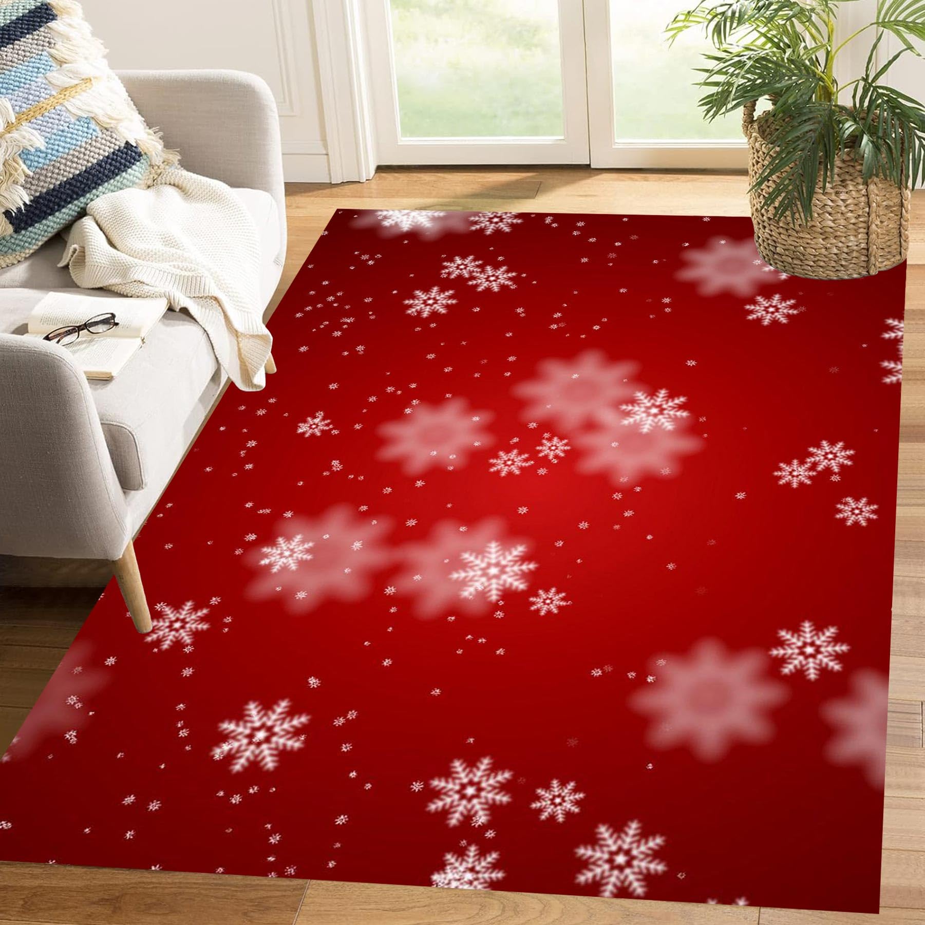 Tapis De Noël Rouge à Flocons De Neige - 60 X 230 Cm, Antidérapant, Lavable, Pour Couloir, Salon, Chambre - 7