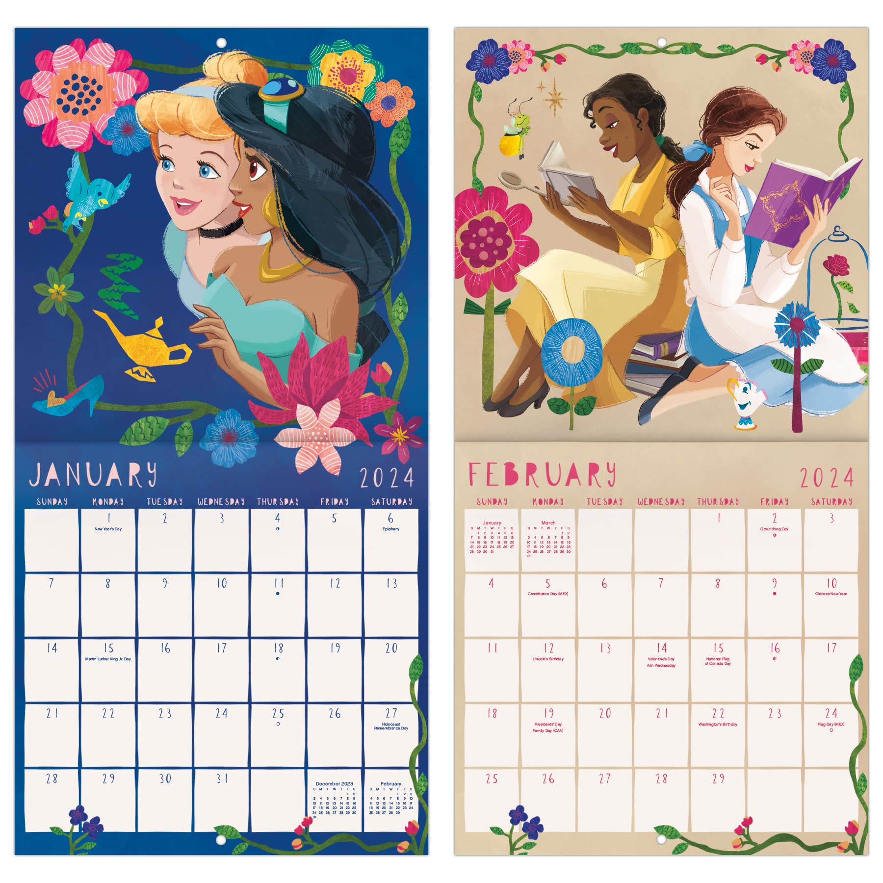 Mini calendario de pared de princesas Disney 2024