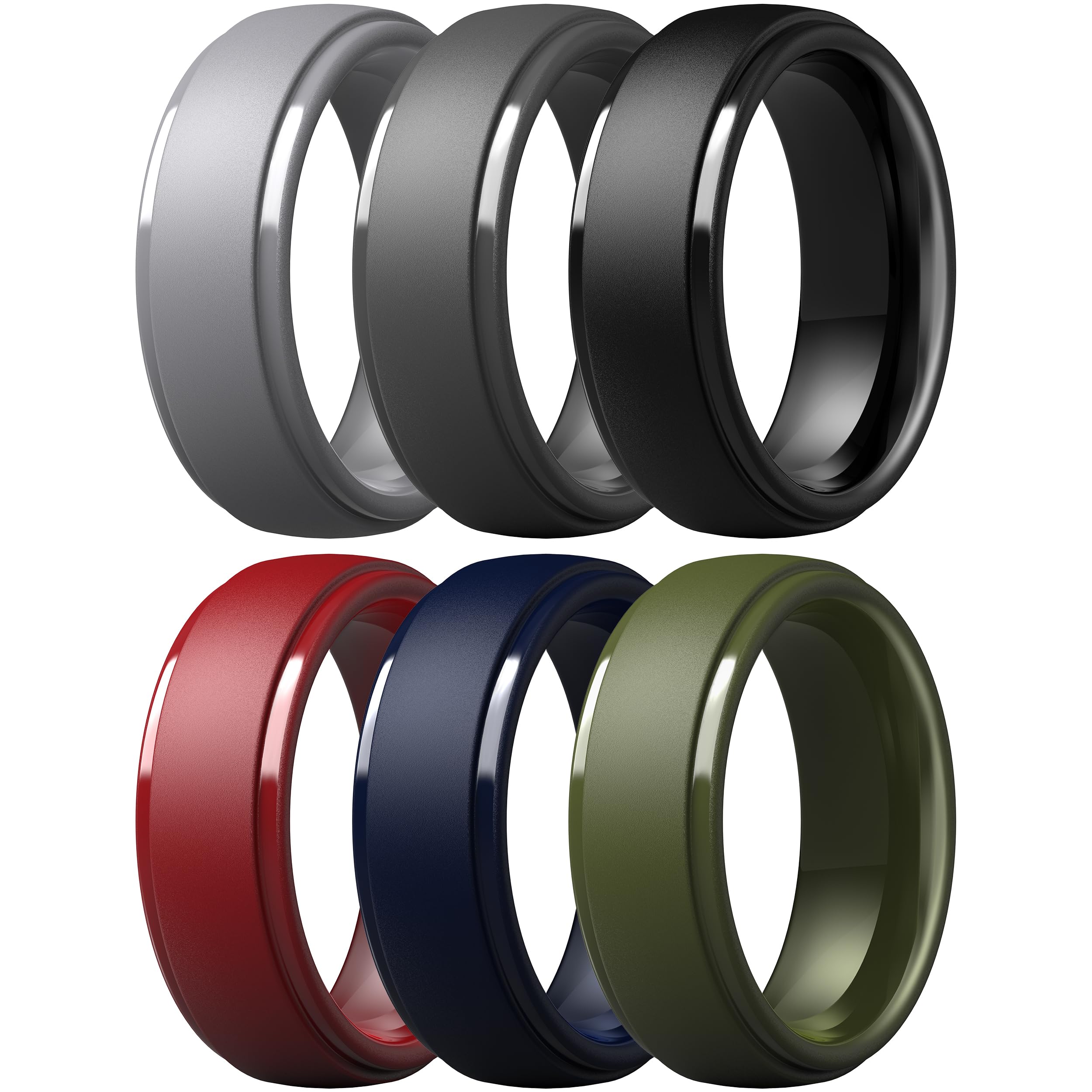 ThunderFit Silicone Rings for Men, Step Edge Rubber Wedding Bands 10mm Wide | 2.5mm Thick, Available in 1, 4 &amp; 7 Packs, Comfortable Fit, Durable &amp; Flexible Silicone, Safe for Gym &amp; Work
