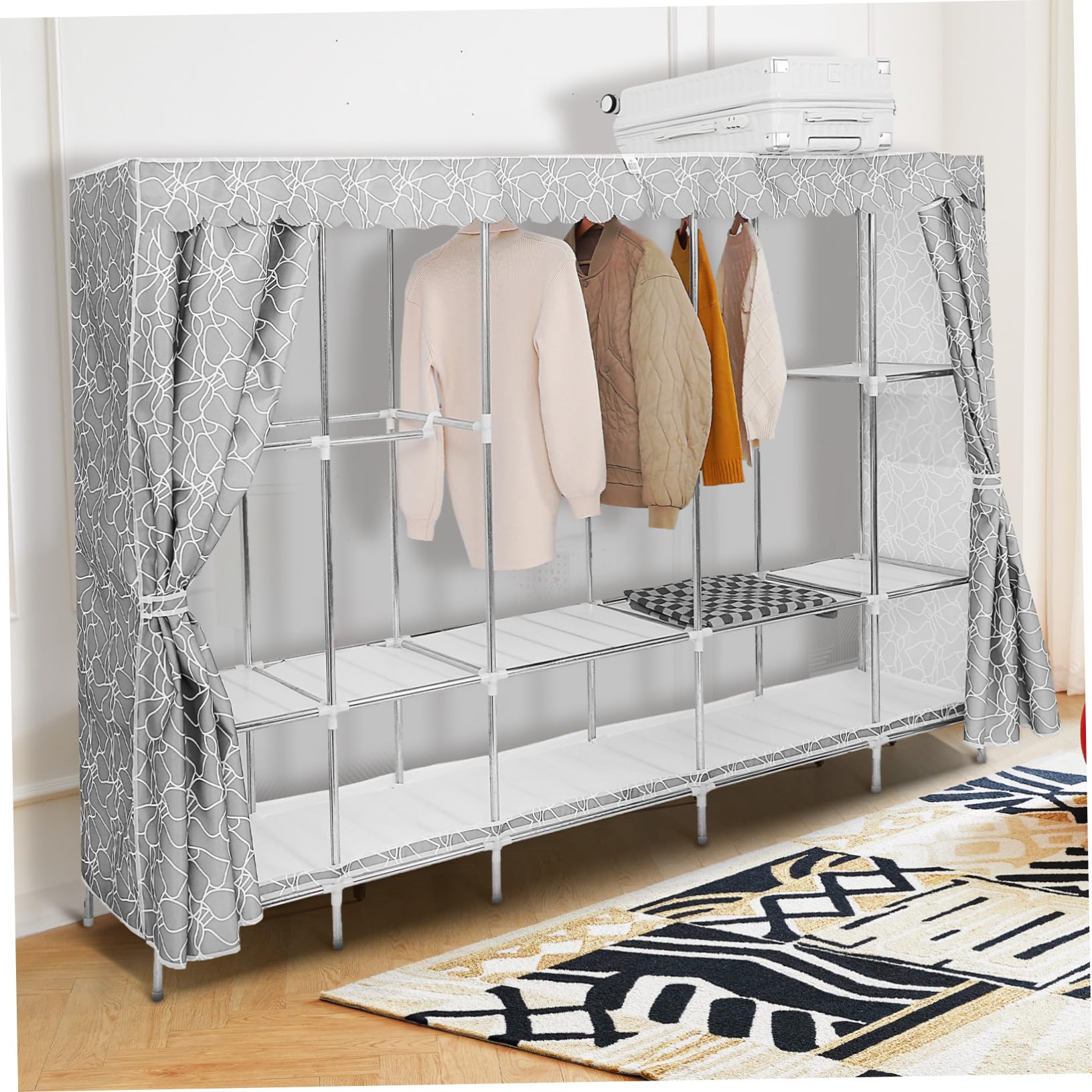 Ciieeo Armario Ropero Portátil de Tela Organizador de Ropa para Dormitorio Viajes Armario Ropero Resistente con Funda para Colgar Ropa