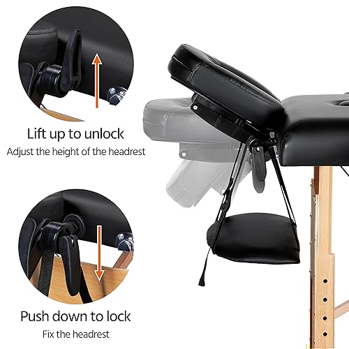 Miniatura 29 de Yaheetech Mesa de masaje portátil para pestañas, cama de spa, sofá de masaje, mesas de spa plegables ajustables de 2 pliegues con bolsa no tejida