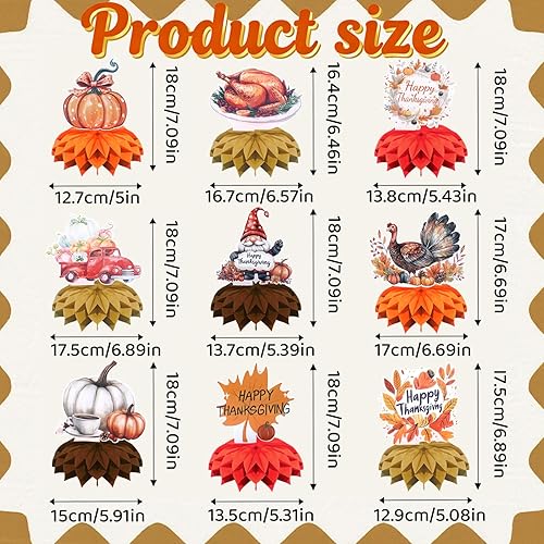 Miniatura 4 de Juego de 9 decoraciones para fiesta de Acción de Gracias, suministros de mesa de panal de otoño, accesorios para festival de cosecha de otoño