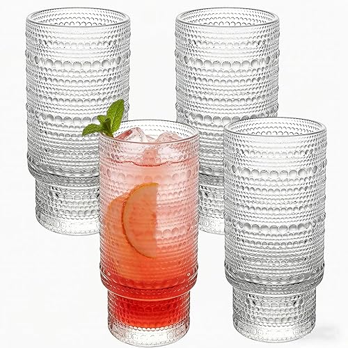 Miniatura 10 de Juego de 6 vasos para beber Hobnail de 16 onzas, vasos de vidrio vintage, vasos de agua transparente, vasos para cocina, jugo, cerveza, cóctel,