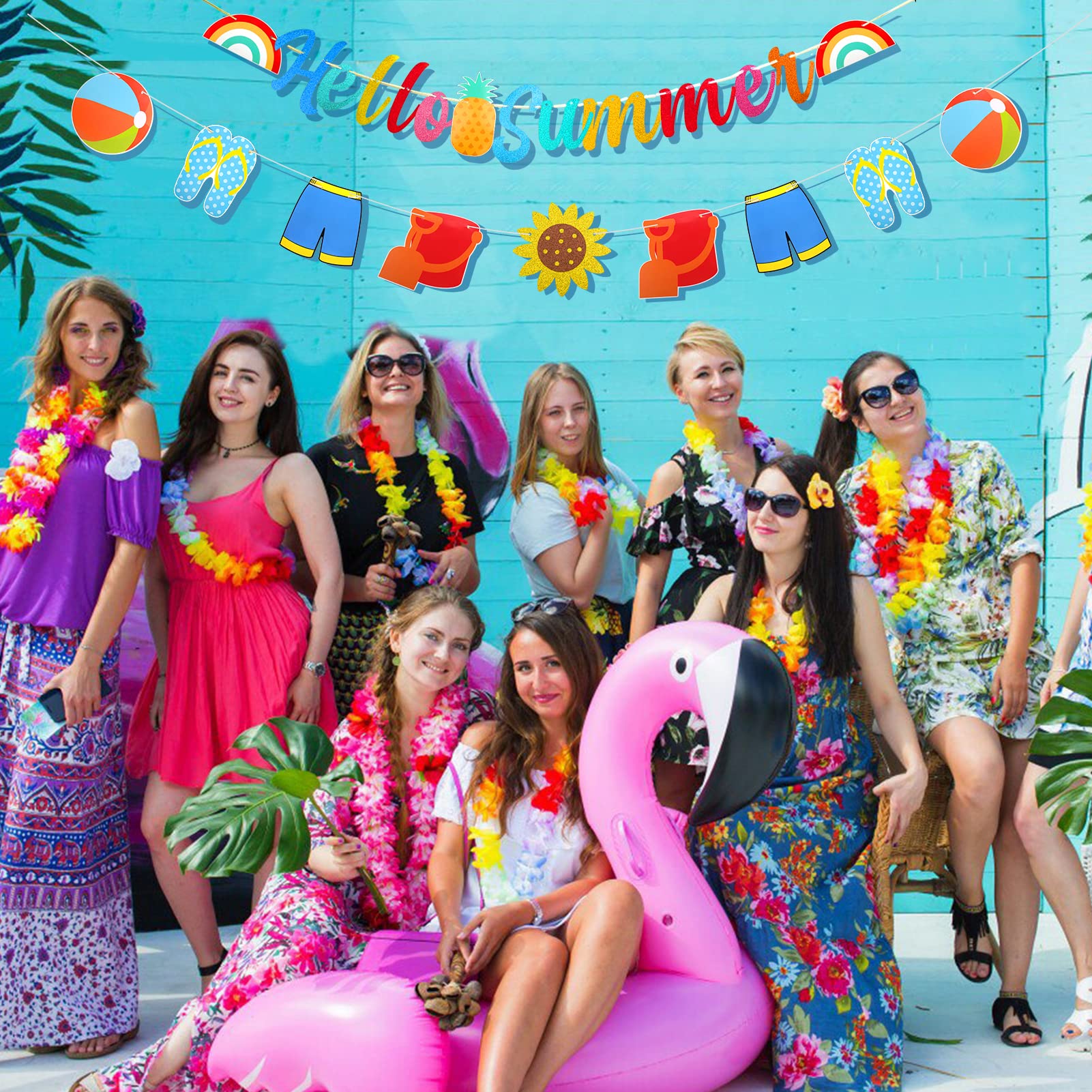 JENSENLIN Summer Party Banner - Glitter Fun In The Sun Decoration, Hawaiian Theme, Green/Yellow/Blue - View #9