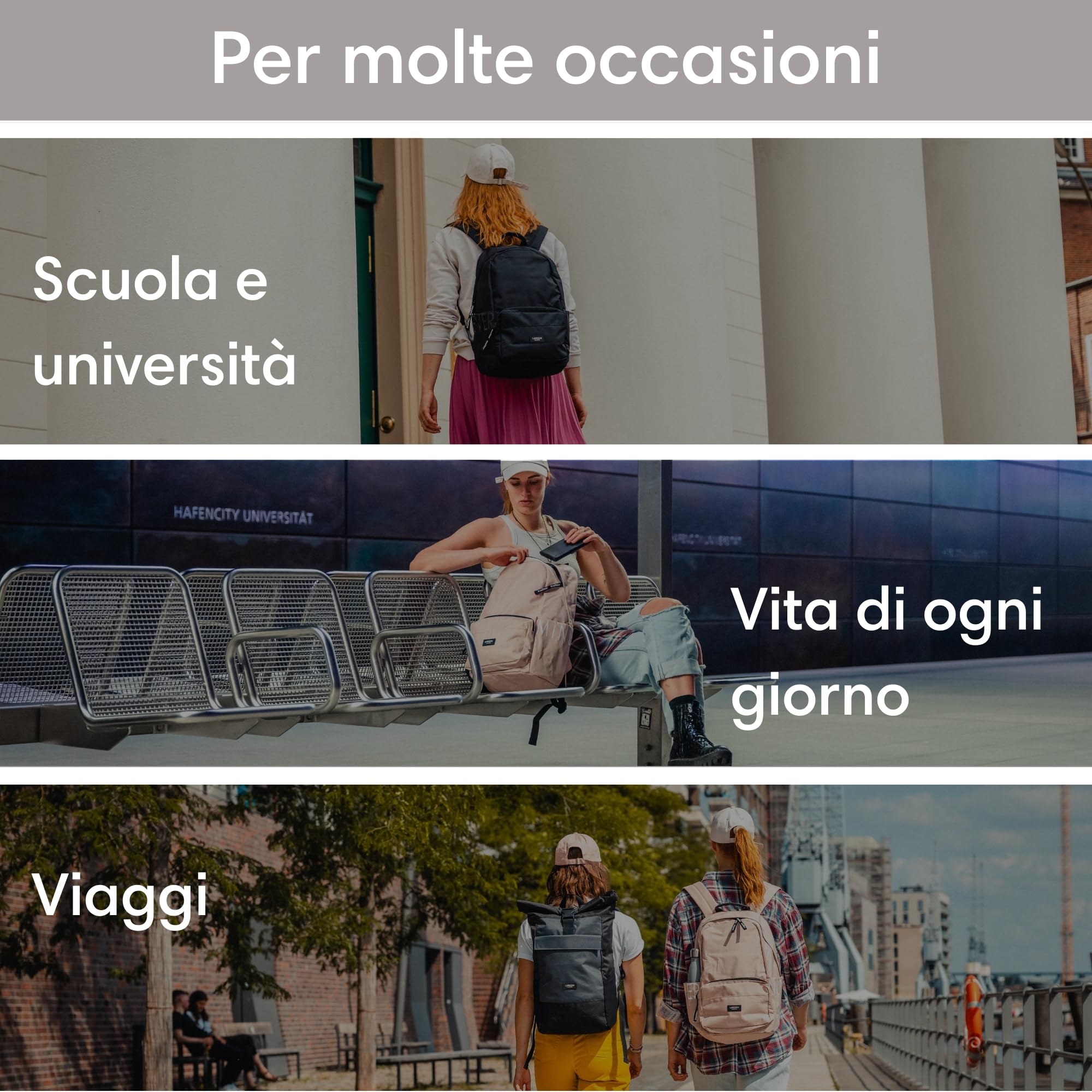 LARKSON Zaino Scuola Nero - No 3 - Zaini Ragazza & Ragazzo Per Scuola Media Superiore, Università - Backpack Piccolo Porta Pc 16 Pollici - 15L - Idrorepellente