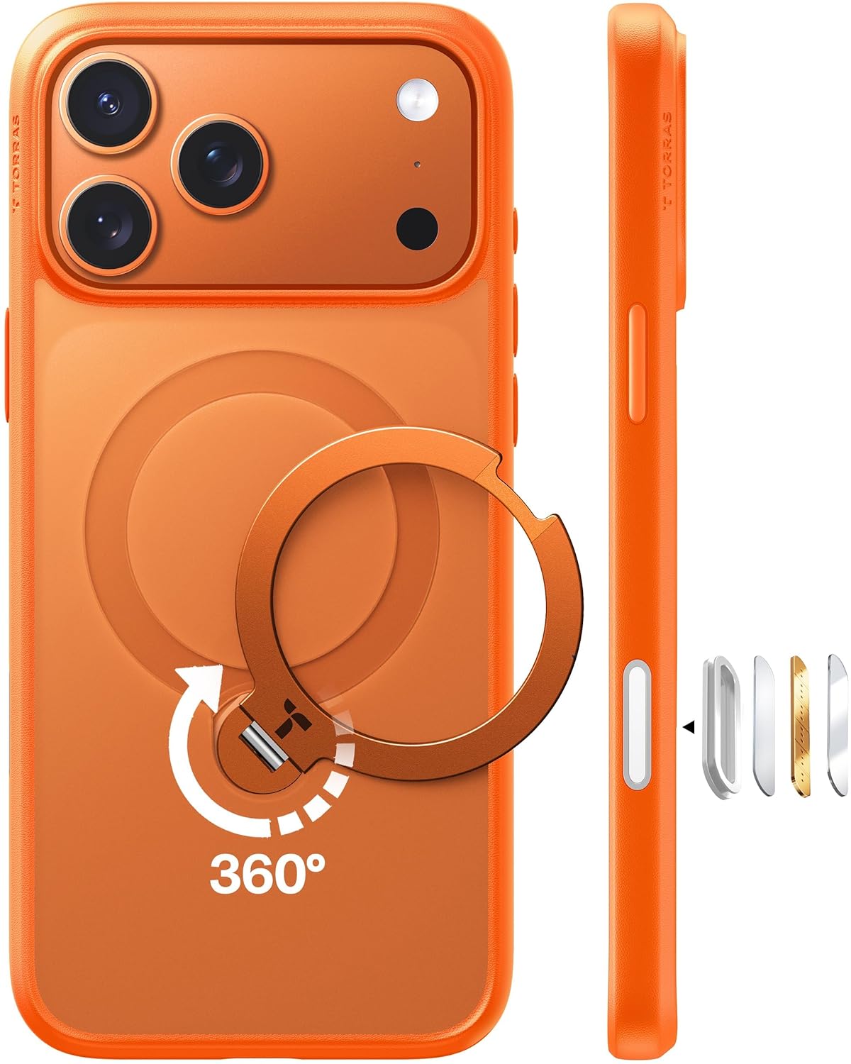 TORRAS Luxury 360 Click-Lock Rotating Stand Case for iPhone 17 Pro Max | Mil-Grade Protection Cover | Fit for MagSafe | Camera Control | Premium Imported | Flagship Ostand Q3 Spin 6.9” Orange
