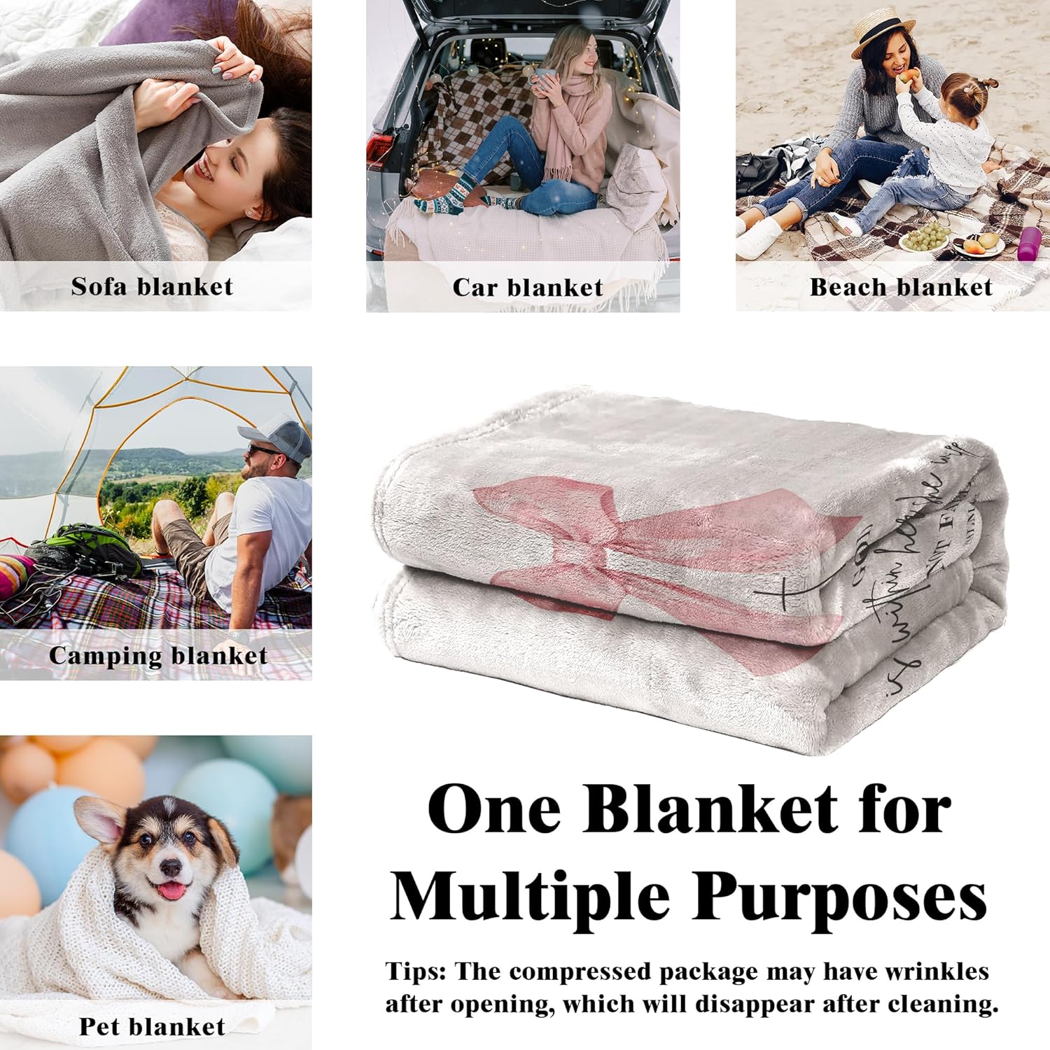 Coquette Pink Bow Christian Blanket, Christian Gifts for Women, Preppy Pink Bow Religious Bible Verse Throw Blankets for Girly Room Bedroom Dorm Apartment Couch Sofa, 50x60 Inches - Image 4