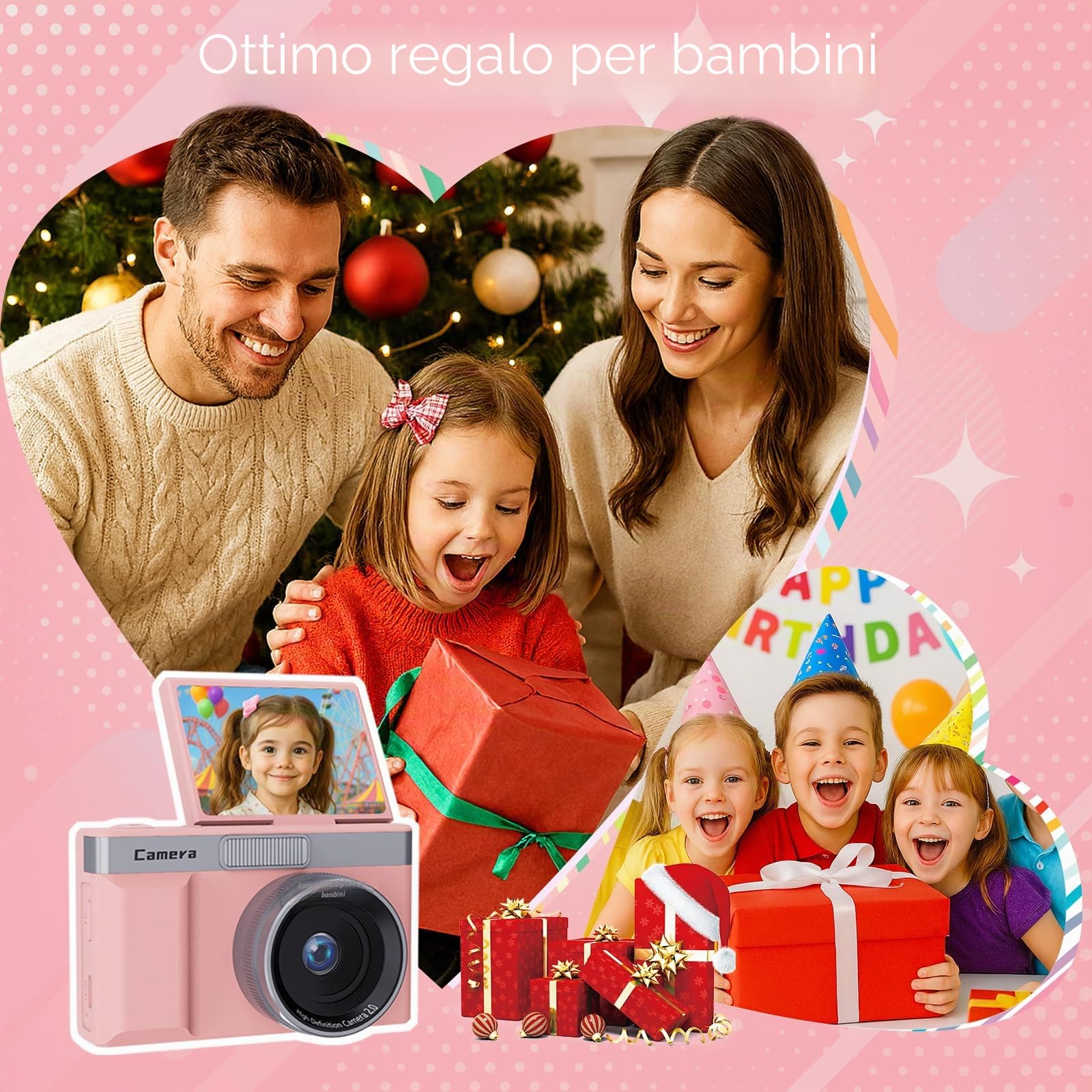 Macchina Fotografica Bambini 1080P 30MP, Fotocamera Digitale con Schermo Ribaltabile 180° per Selfie, Scheda SD 32GB e Zoom 5X, Compatta Vlogging Fotocamera Regalo Bambina Bambino Adolescente