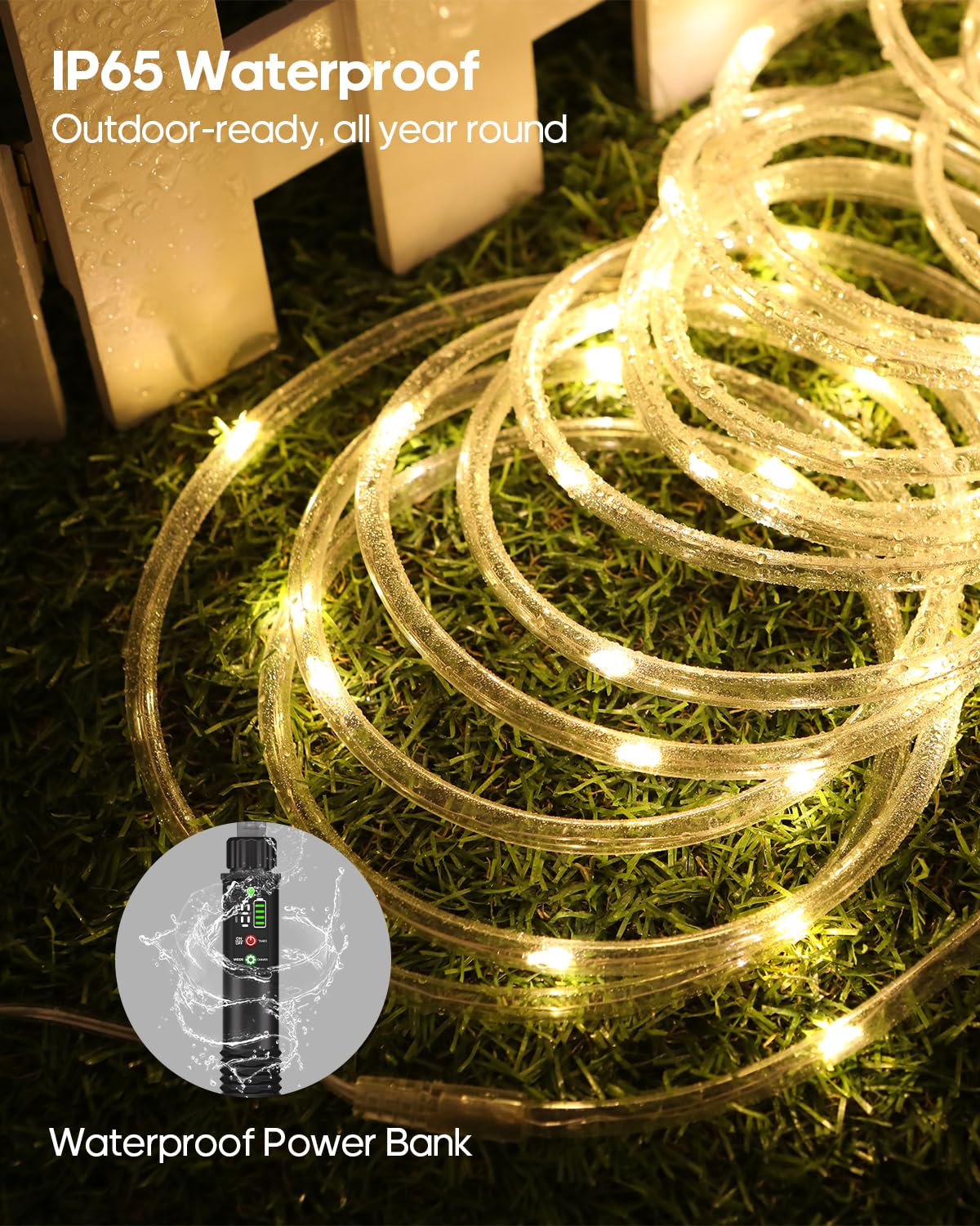 Cuerda de luces recargables, 79 pies, 240 luces LED impermeables para exteriores con batería recargable portátil de 1200 mAh, sincronización y 8 modos para fiestas, Navidad, camping, bricolaje, árbol