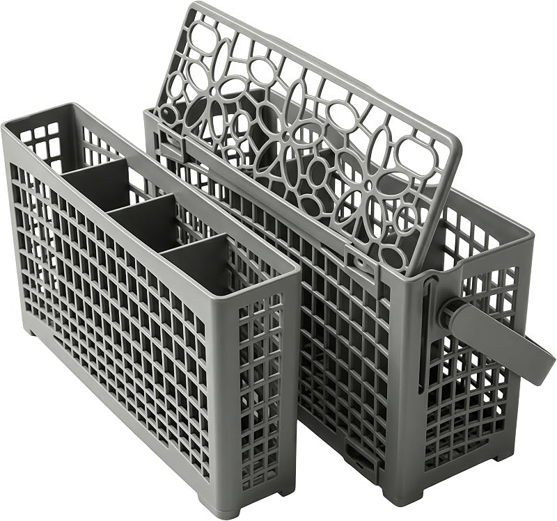 Universal Dishwasher Silverware Basket Replacement: 2-in-1 Detachable w/Lid & Handle, High-Flow Mesh for Fast Rinse & Drain - Compatible with Bosch, Maytag, Whirlpool, KitchenAid, LG, Samsung, GE