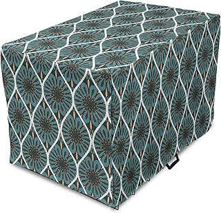 Lunarable Orient Dog Crate Cover, Floral Ornaments Circular Hipster Motifs Pattern, Easy to Use Pet Kennel Cover for Small Dogs Puppies Kittens, 22 Inch, Cadet Blue Dark Cocoa