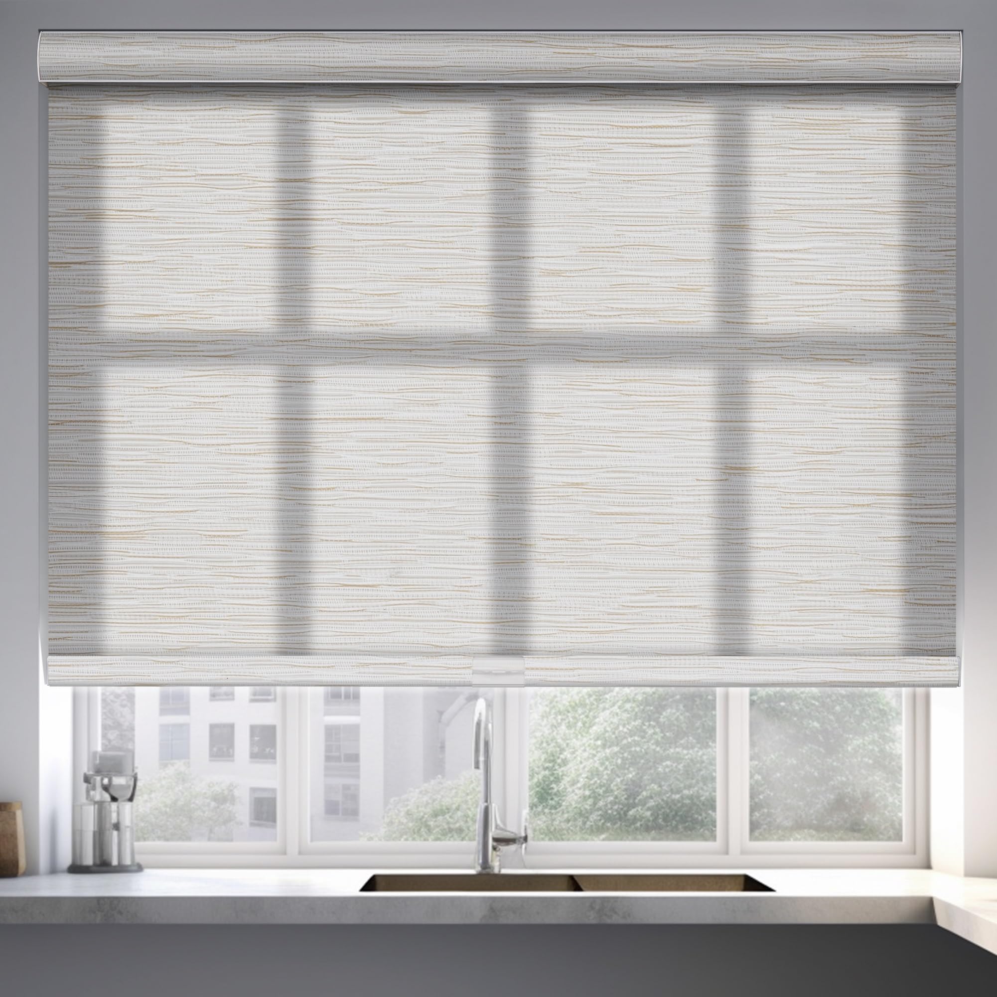 Roller Shades for Windows Light Filtering Roller Blinds with Cassette Valance Cordless Window Blinds Jacquard Thermal Insulation Energy Saving Shades for Home Door,Beige,Custom Sizes. Light