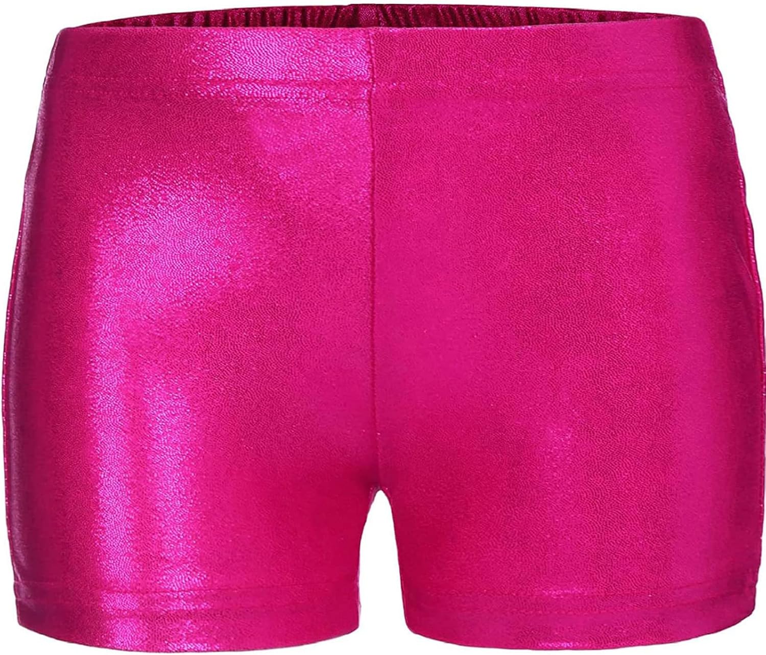 ZUYPSK Girls Elastic Waist Glittery Metallic Slim Dance Shorts Gym Tumbling Athletic Bottoms Underwear (Rose Red, 5-6)