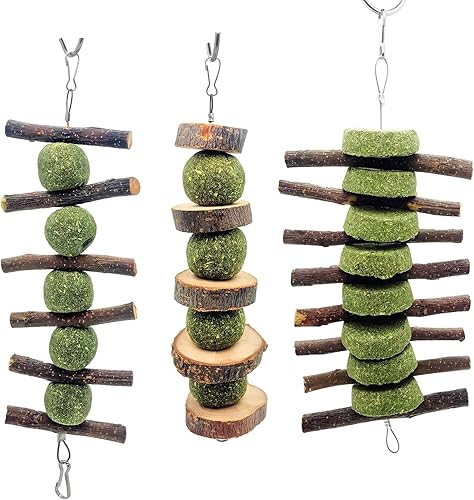 3 juguetes masticables de conejo, juguetes masticables de conejo para rechinar dientes, palo de madera de manzana orgánica natural para mejorar