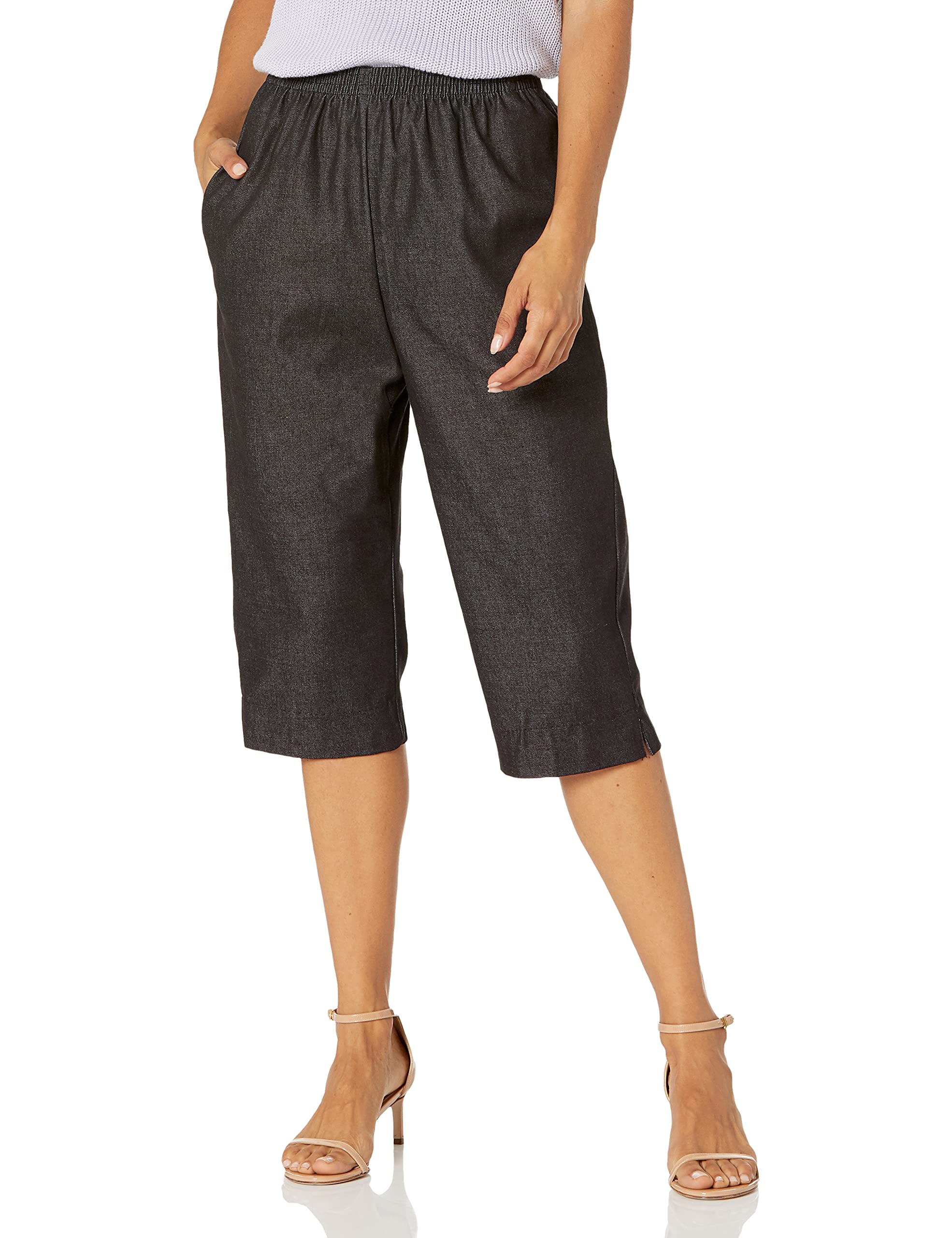 Alfred Dunner Womens Petite Black Denim Proportioned Medium Pant