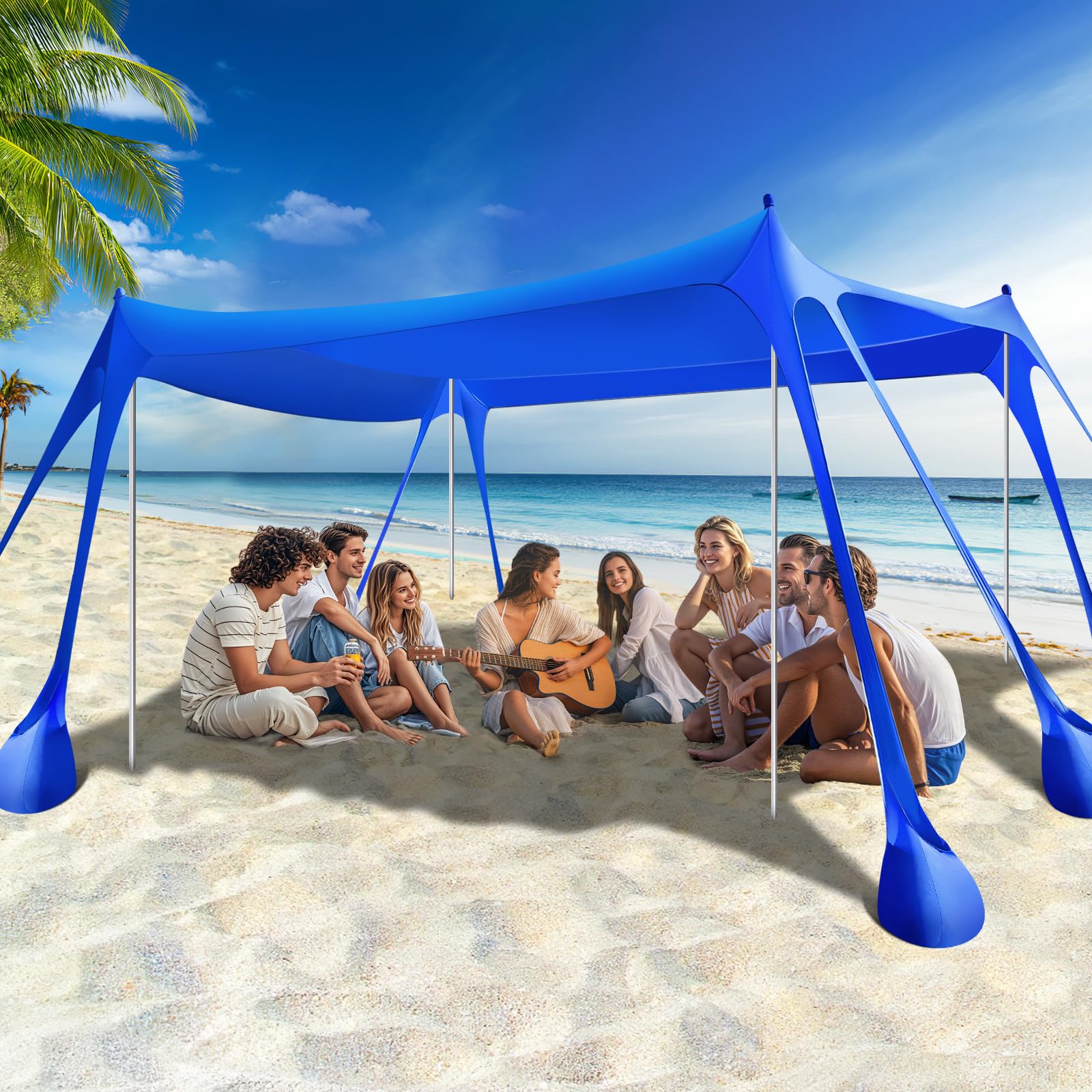 Photo 1 of Rhino Valley Beach Tent, 10 x 13 FT Beach Shade UPF50+ Protection, Beach Canopy with 8 Sandbags 4 Stability Poles,Outdoor Beach Tent Sun Shelter Umbrella for Sand,Camping,Fishing Essentials, Indigo