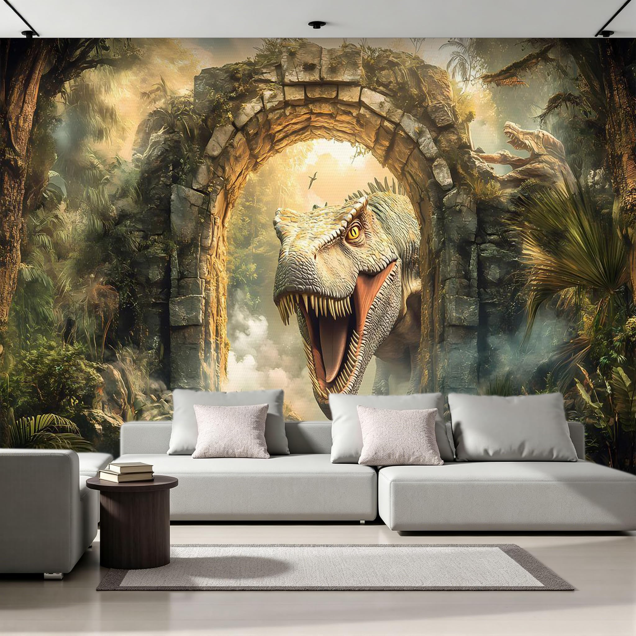 Papel Pintado 3D Dinosaurio Papel Tapiz Fotomural 350x256cm Selva Animales Papel Pintado Panorámico no Tejido Formato Grande Decoración Mural para Salón Dormitorio Oficina 3U18