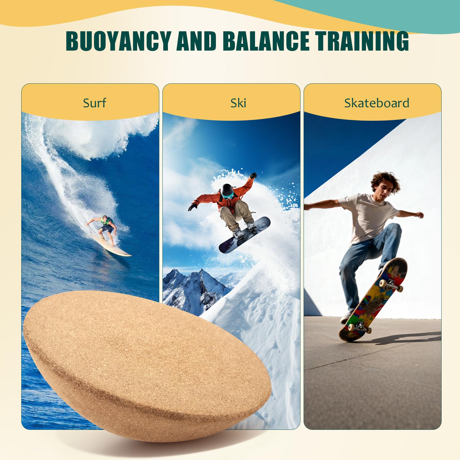 Balance Board Professionale in Legno, Yoga Balance Ball 30 x 10 cm fino a 200 kg mezza palla da ginnastica fitness forza del nucleo, stabilità, tavole