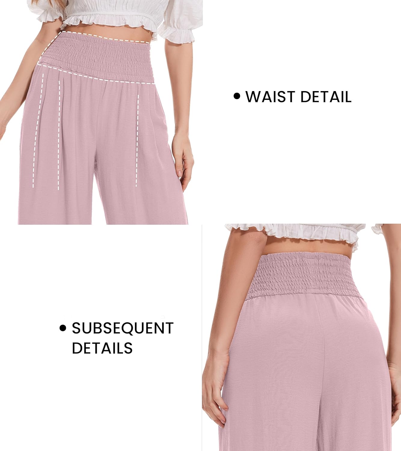 FUNYYZO Womens Palazzo Pants Elastic Waisted Pull On Beach Trousers Casual Wide Leg Long Lounge 2026 Summer Vacation - Image 3