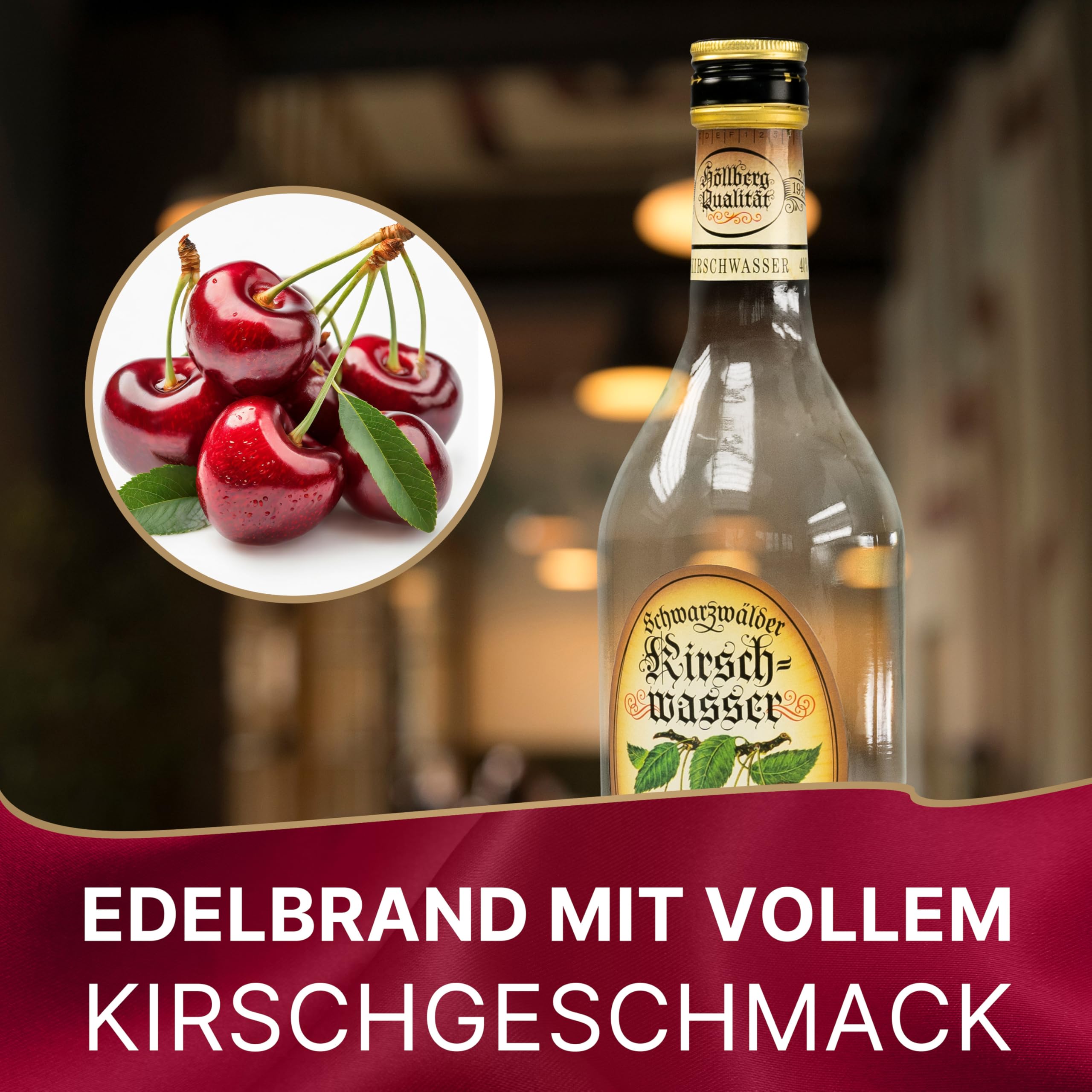 Original Höllberg Kirschwasser 40% vol., 1 Liter | Edler Premium Obstbrand aus dem Schwarzwald