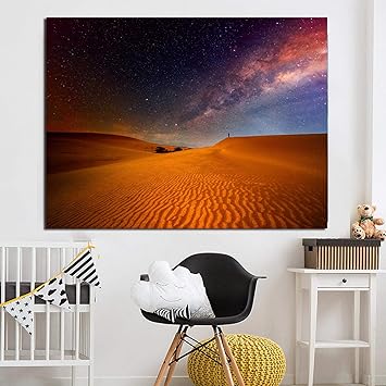 Amazon キャンバス上の風景 サハラ砂漠の夜キャンバス上の風景画プリント キャンバス壁アート画像50x65cm x26in フレームレス ウォールステッカー オンライン通販