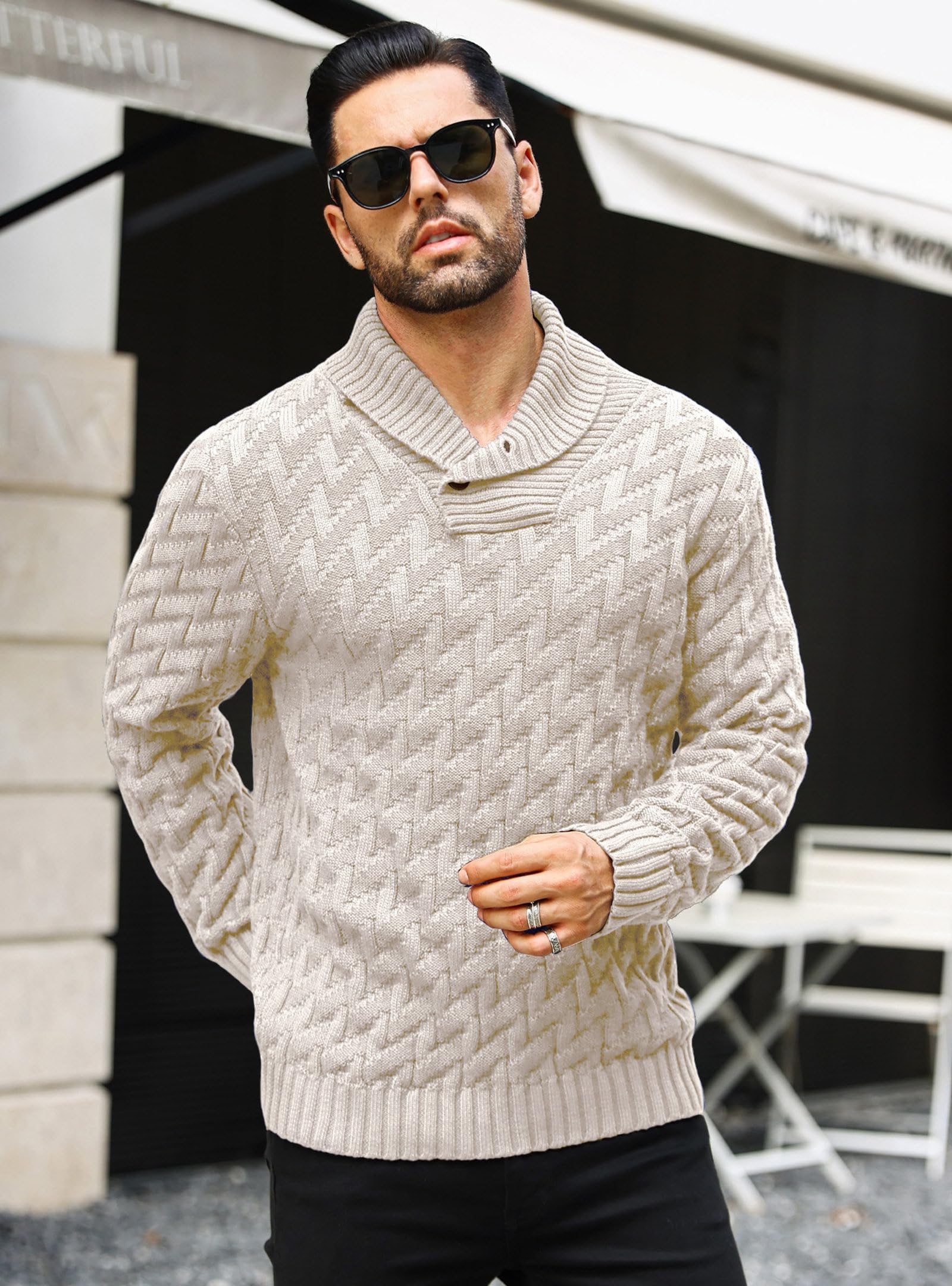Zaitun Herren Strickpullover Rollkragenpullover mit Knöpfen Warm Langarm Pullover Freizeit Winterpullover
