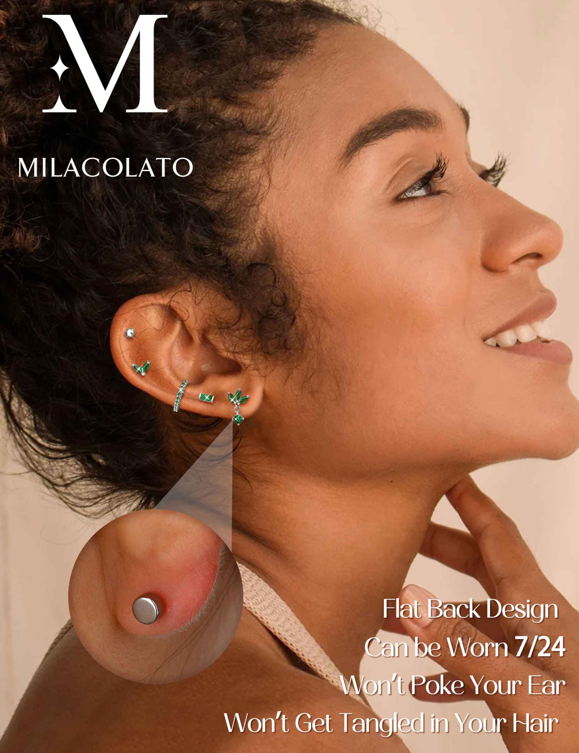 MILACOLATO 13Pezzi Piercing Orecchio Helix Donna Oro Argento Orecchini Cerchio Acciaio Inossidabile Chirurgico Piercing Cartilagine Conch Anallergici Pendenti Gioielli Set Donna
