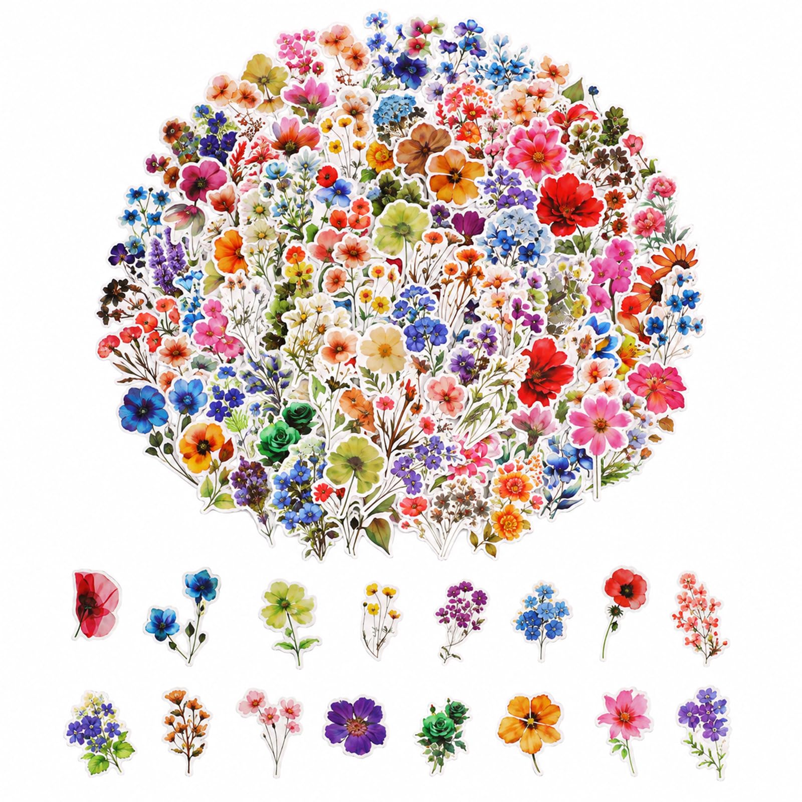 SPOKKI 200Pcs Flower Stickers, PET Scrapbook Stickers for Journaling