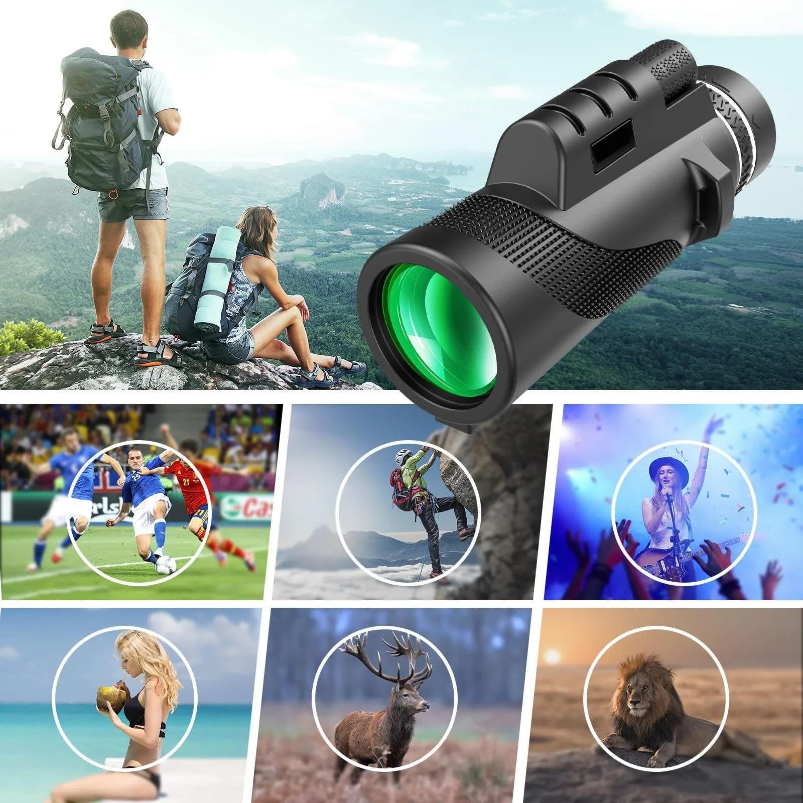 Telescopios de Caza para adultosPortátil 40x60 HD Monocular Profesional Telescopio Óptico de Caza Nocturna Telescopio de Visión Amplia