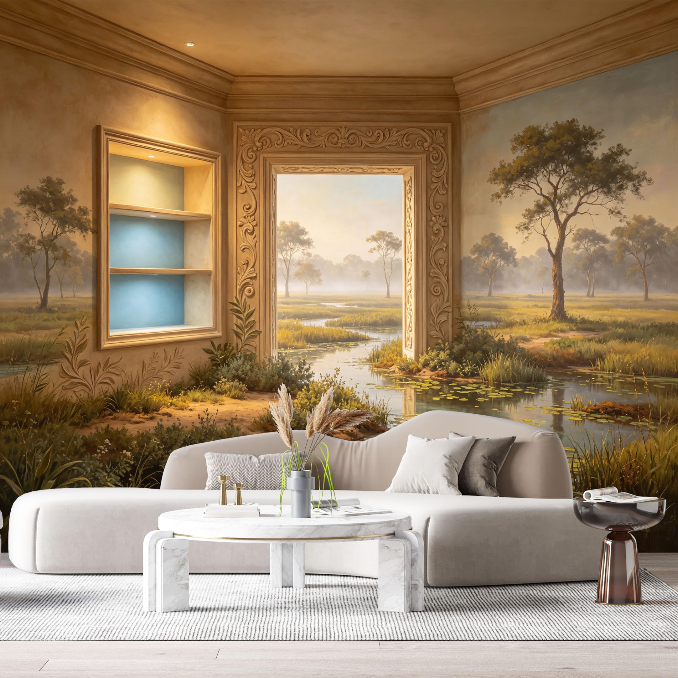 Custom Size Wall Murals Surreal Dreamlike Landscape Classical Interior 3D Trompe L'Oeil SelfAdhesiveWall Fabric Removable Wallpaper Wall Decor for Living Room Bedroom Bathroom