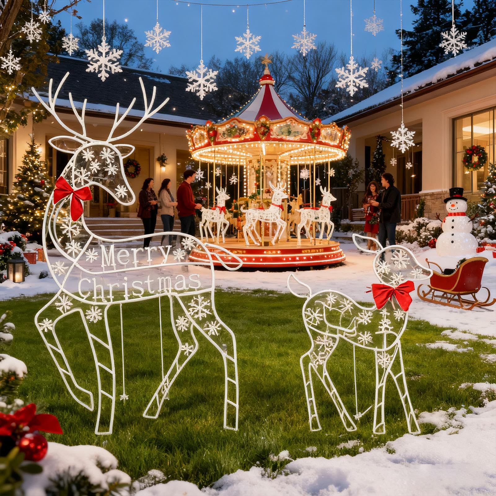Weihnachtsrendier-Dekorationen für den Außenbereich - Beleuchtete Weihnachtshirsch- , Ferientierfamilien-Set | Outdoor Weihnachtsdekoration für Rasen, Garten, Terrasse, Wintersaisonanzeige