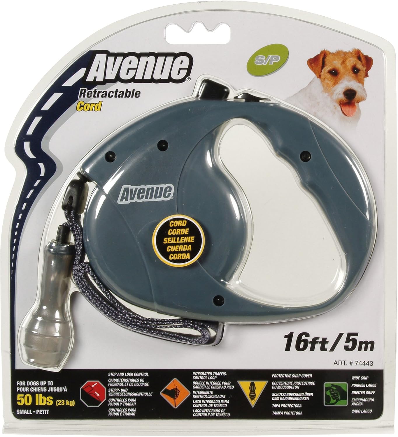 Avenue Retractable 26' Corded Leash for Dogs, Large, Gray