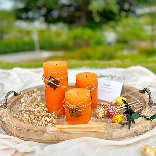 Juego de 3 velas de pilar grandes con aroma a piña y pomelo vertidas a mano, sin goteo, regalo largo y limpio para mamá, color naranja, rosa, S + M
