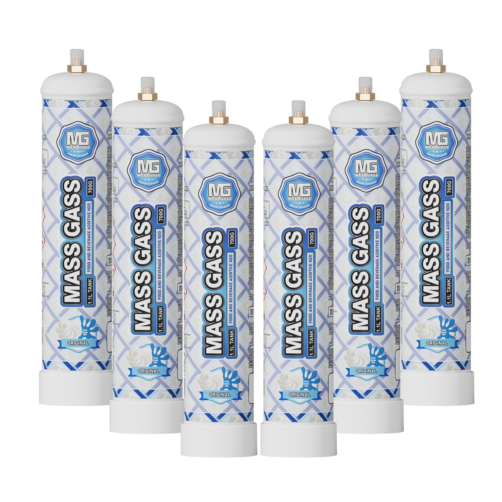 Whipped Cream Chargers, 1.1L 6 Tanks,MassGass Cream Chargers,Whip Cream Charger For Any Standard Whipped Cream Dispenser,Food Grade 99.9%-Purity (700g,6 Cylinders, Original)