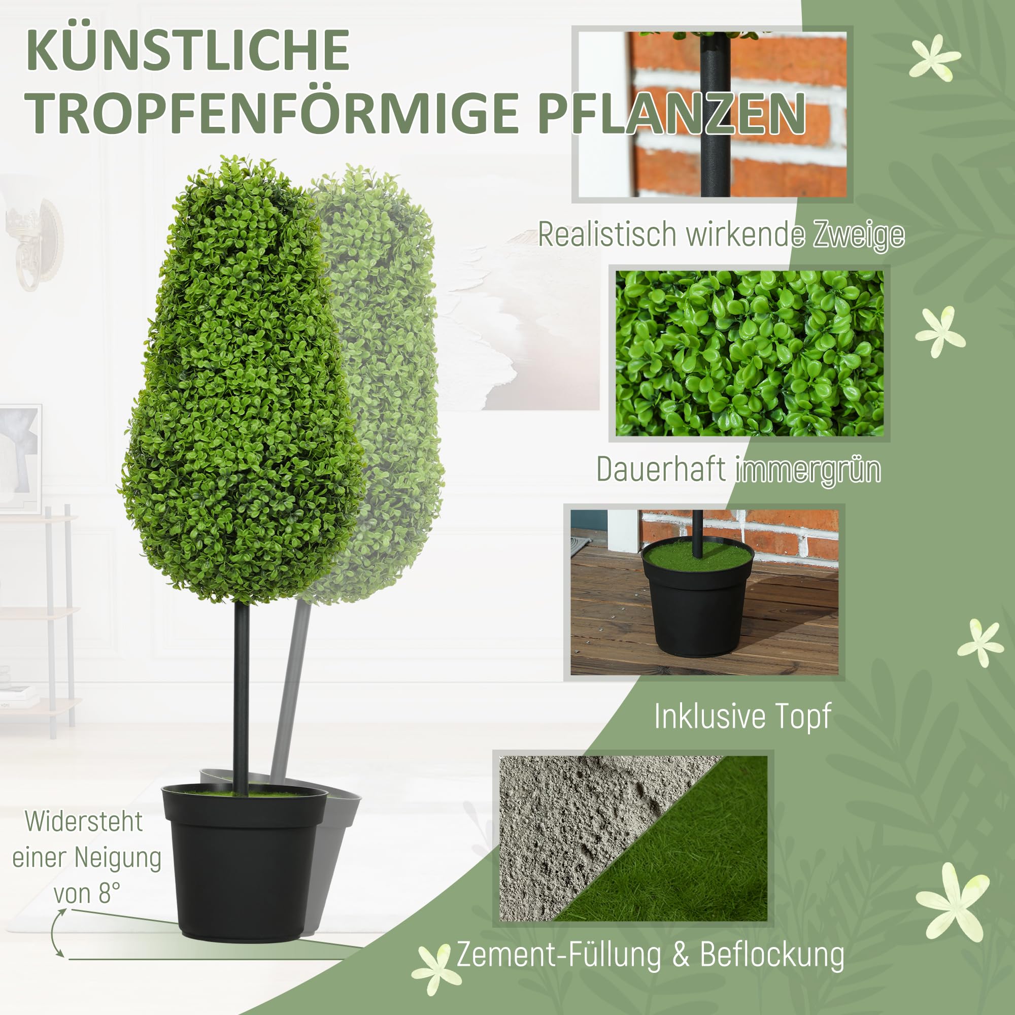 HOMCOM 2er Set Künstliche Buchsbaum 90cm Kunstpflanze in Tränenform