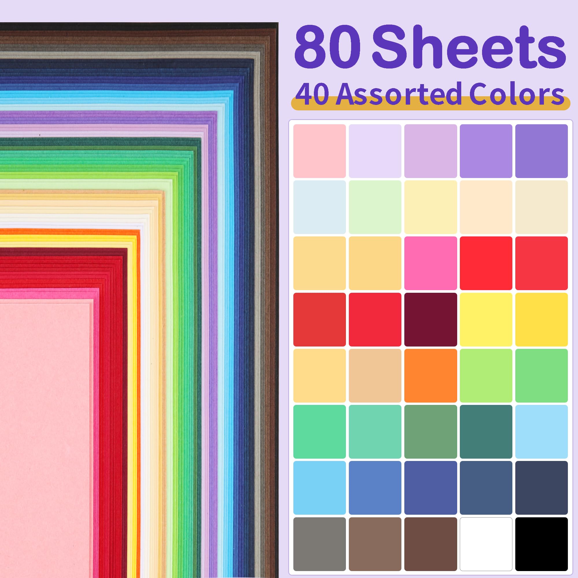 40 Fogli Di Cartoncino Colorato 180 G/m² - 10 Colori, Formato 21x28 Cm, Carta Tinta Unita Su Entrambi I Lati, Per Scrapbooking E Scuola - 5