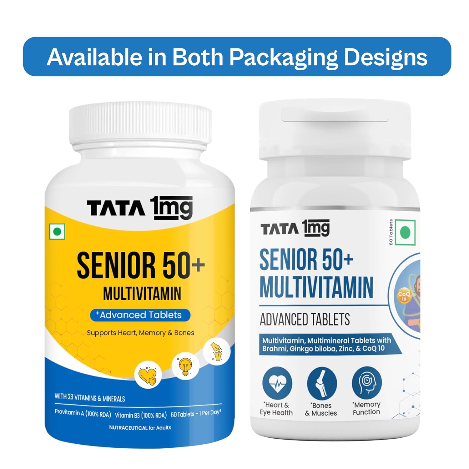 Tata 1mg Senior 50+ Multivitamin & Multimineral Veg Tablet with Calcium for Bone, Skin, Eye, Immunity, Heart & Joints, For Men & Women, Non-GMO & No Added Preservatives (Pack Of 60) Tata 1mg Senior 50+ Multivitamin & Multimineral Veg Tablet with Calcium for Bone, Skin, Eye, Immunity, Heart & Joints, For Men & Women, Non-GMO & No Added Preservatives (Pack Of 60)