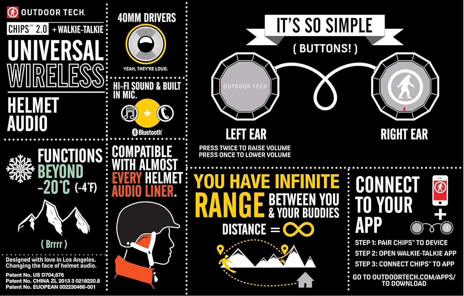 New Deal Outdoor Tech Chips 2.0 Universal Wireless Bluetooth Helmet Audio + Walkie-Talkie (OT0052) (Renewed)