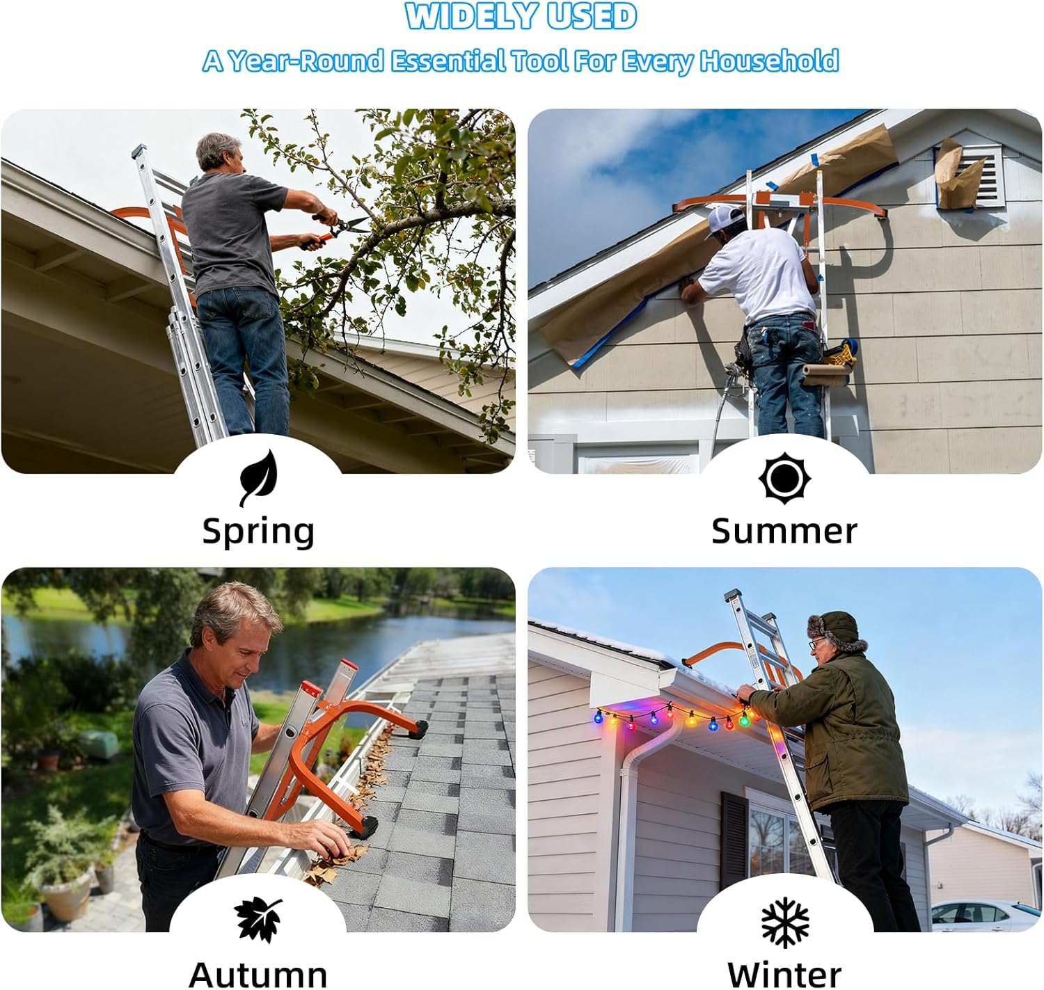 Extension Ladder Stabilizer-Ladder Standoff for Roof Gutter-500 Lbs Capacity-Heavy Duty Alloy Steel Ladder Hook-Wing Span Wall Extension Accessory Arms with Anti-Slip Rubber Feet/U Bolt