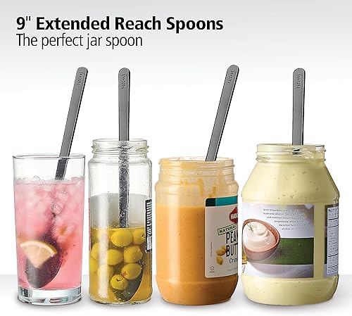 Miniatura 2 de Cucharas largas de plástico – 9 pulgadas – Cuchara de mango largo resistente para agitar, cucharas de café negro – Espresso, cuchara de té helado de