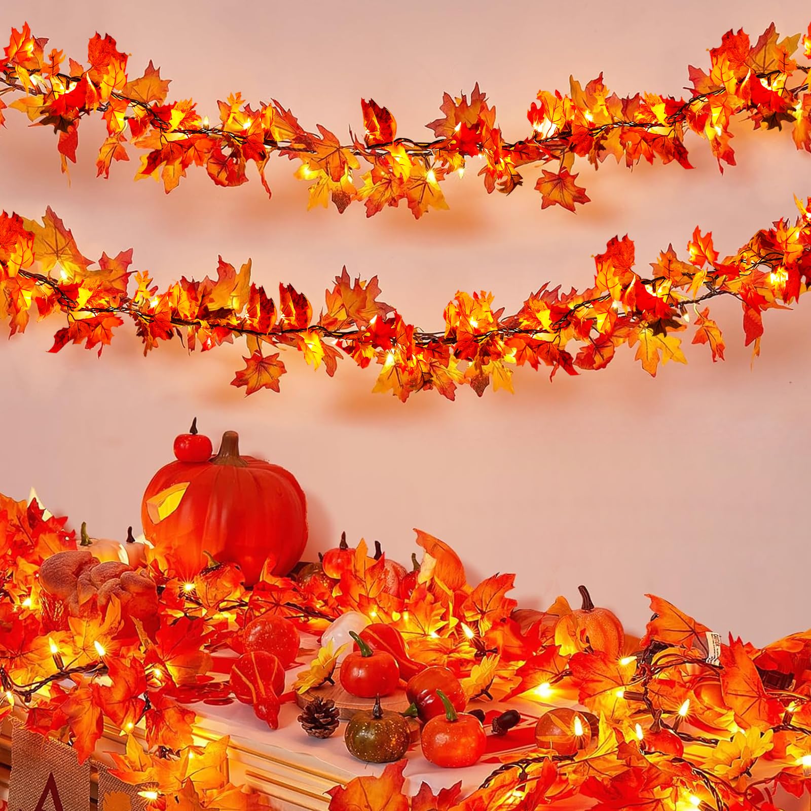 Guirlande lumineuse feuilles d'érable d'automne Ciskotu de 3m avec prise pour déco intérieure