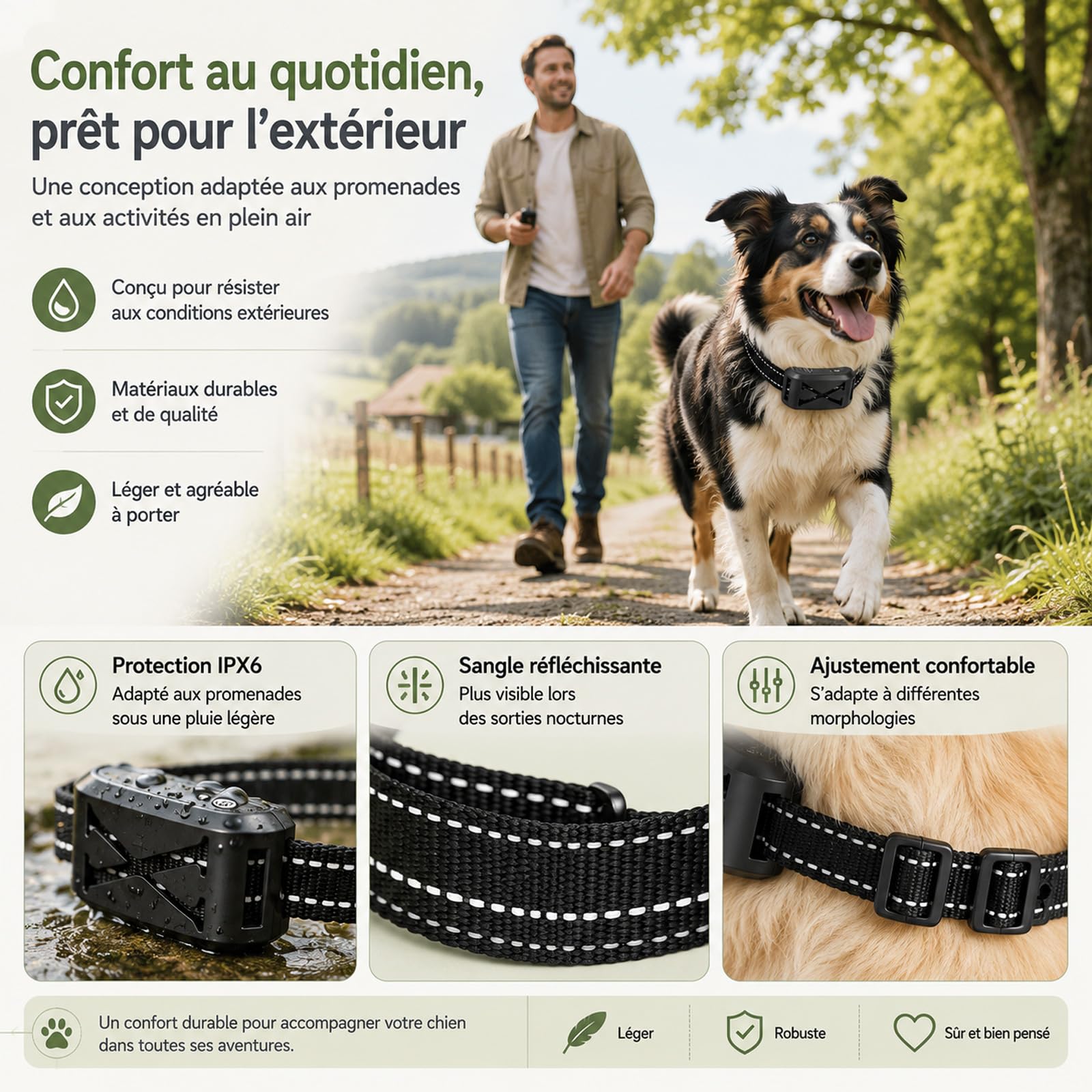 Collier Anti-Fugue 2 en 1 Collier Anti aboiement Chien 3 Modes 9 Niveaux réglables étanche Collier de Dressage avec télécommande