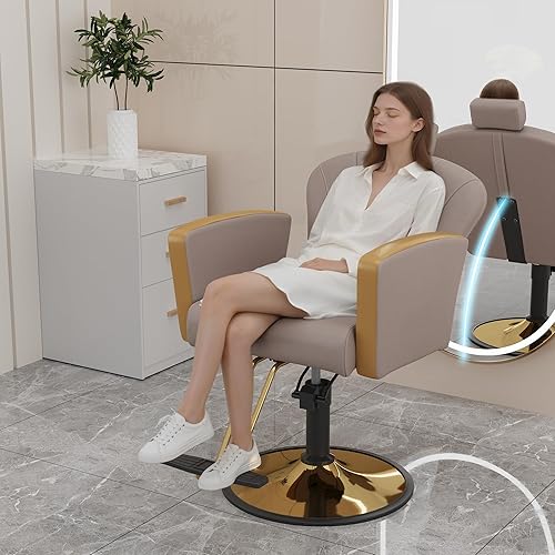 Miniatura 39 de KIGOTY Silla de salón para estilista, silla reclinable con bomba hidráulica, sillas giratorias de 360 grados con reposapiés y reposacabezas