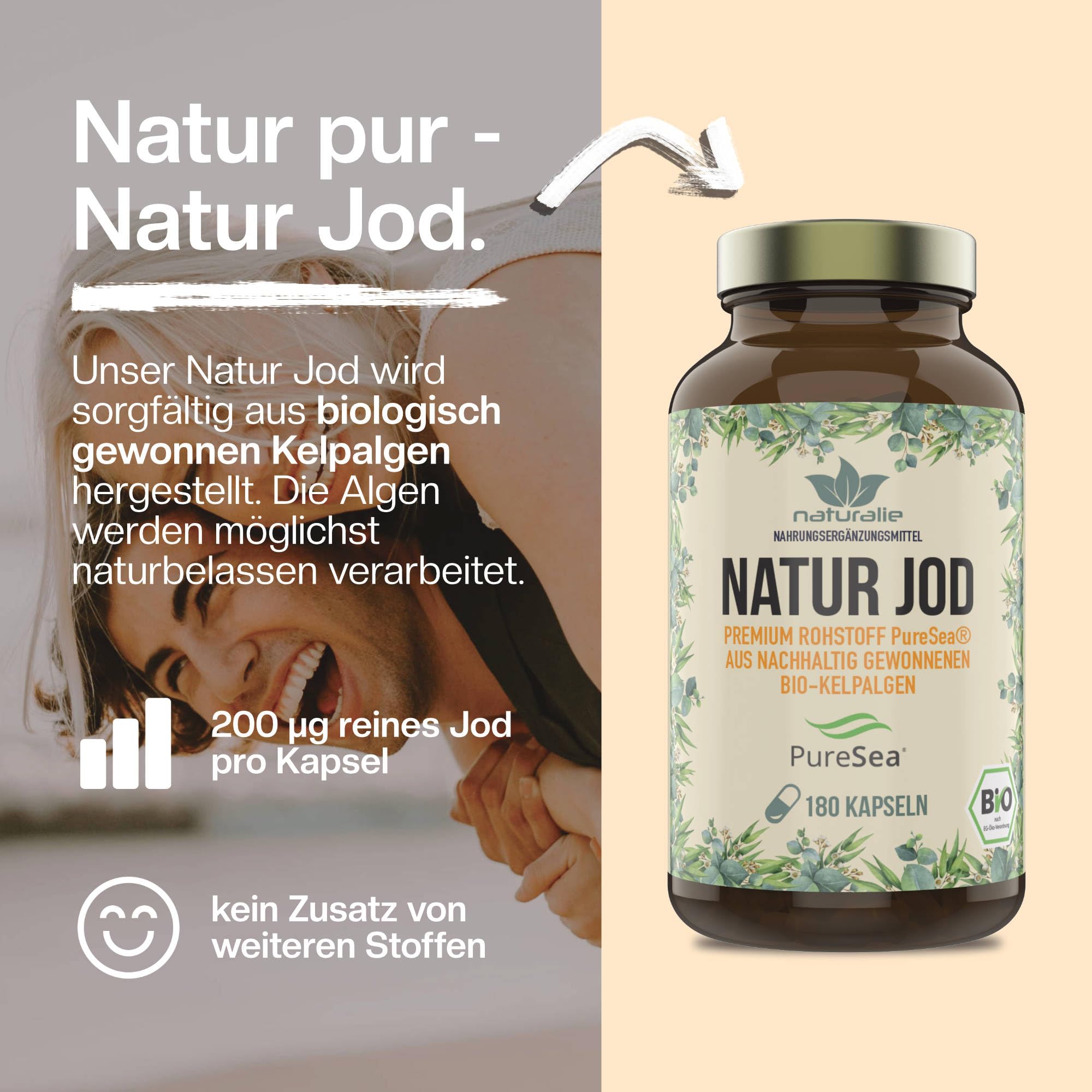 naturalie® - Natur Jod Kapseln | Bio-Kelpalgen aus Schottland | premium Rohstoff PureSea® | 200 µg reines Jod pro Kapsel | 180 Kapseln | ohne unnötige Zusätze