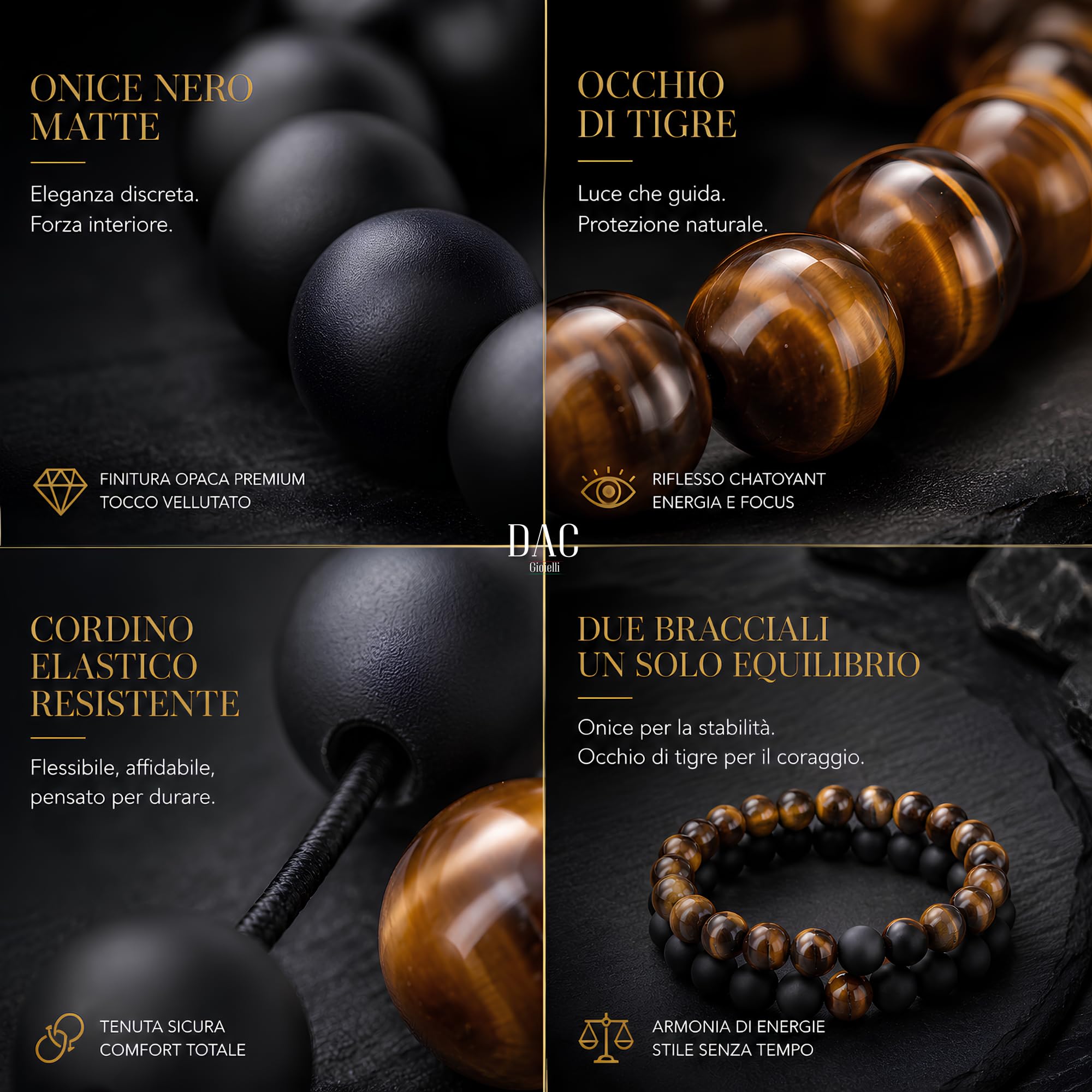 DAC Bracciale Uomo 2 pezzi Con Pietre Naturali Braccialetto Scatola Regalo Fidanzato Donna Chakra con Vere Pietre Naturali Tibetano Yoga Gioielli