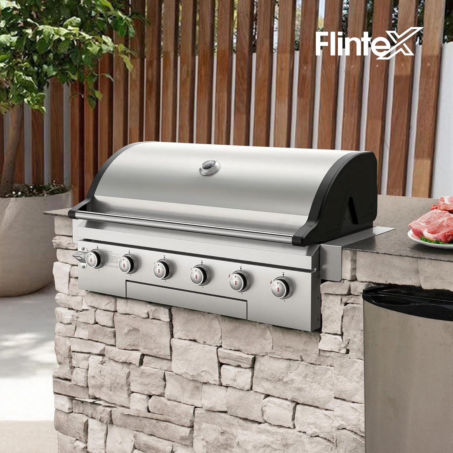 40 Inch Built-in BBQ Gas Grill (NG/LPG Convertible), 6-Burner Outdoor Kitchen Gas/Propane Grill with Griddle Combo, Stainless Steel Built-in Outdoor BBQ Grill for Outdoor Kitchen