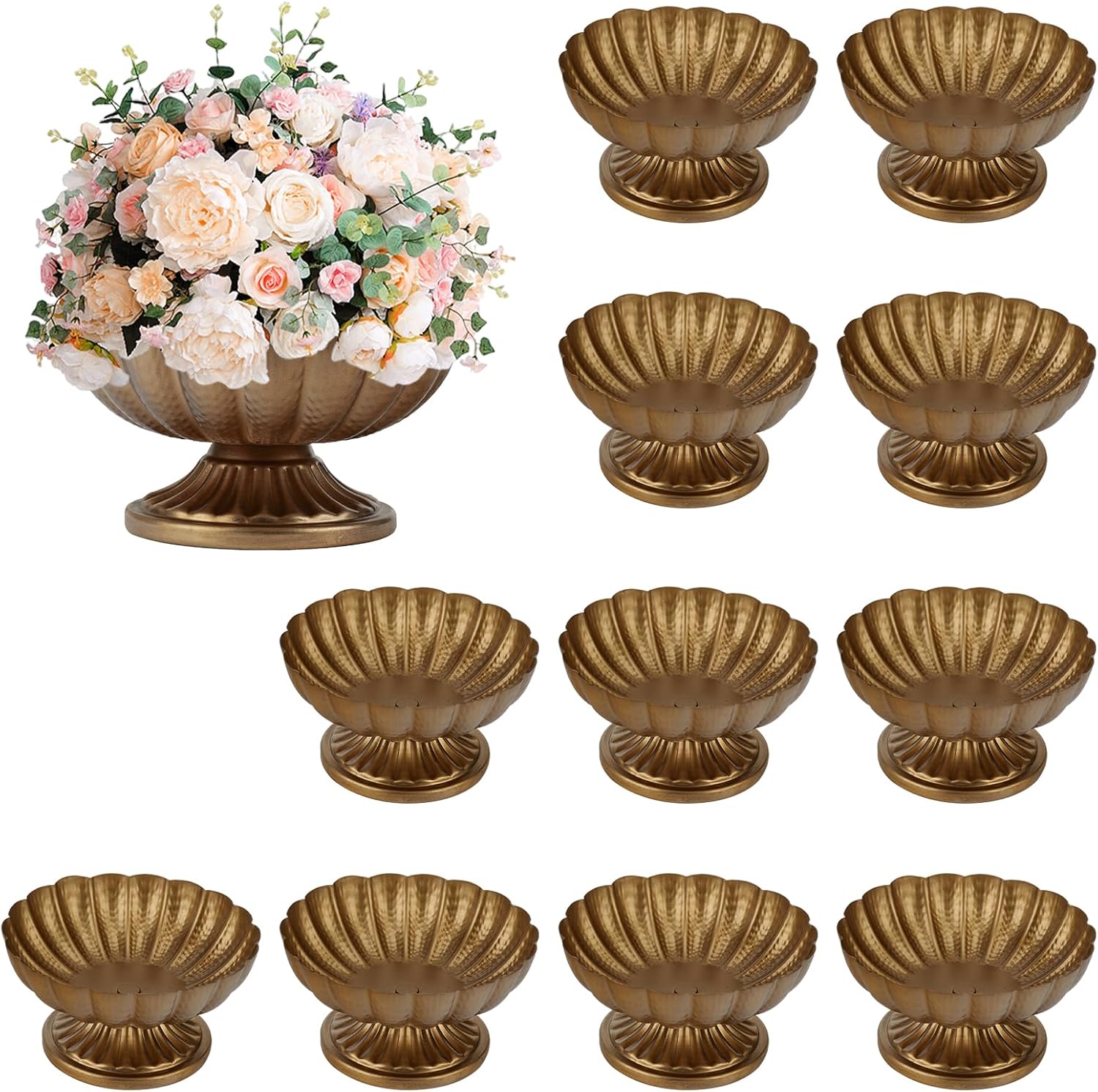 12 Pcs Vintage Gold Hammered Metal Vases, 7.17x3.78 Inch for Wedding Centerpieces