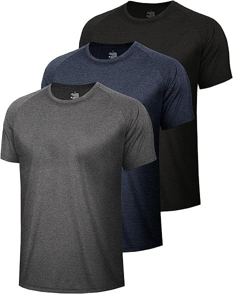 3 Pack Workout Mens Shirts - Quick Dry Causal Moisture Wicking Work Gym Athletic Short Sleeve for Basketball Running